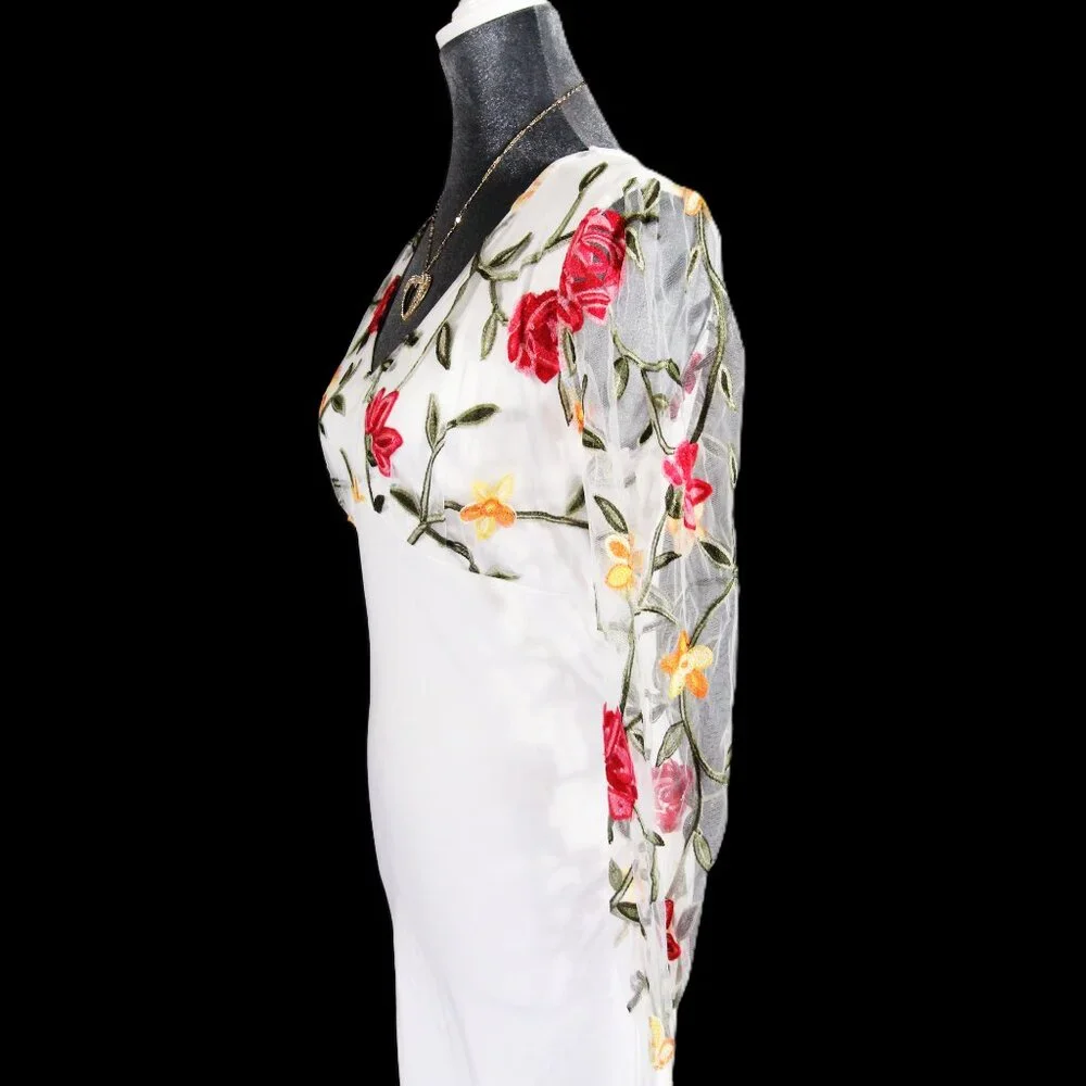 NWOT Elegant V-Neck Long Sleeve Pencil Flower Dress - Picture 3 of 4